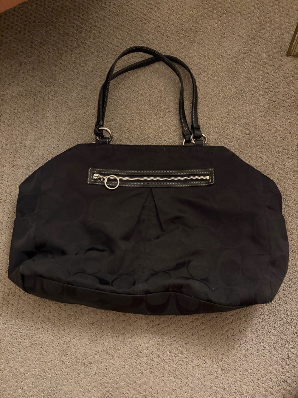 Coach Black Signature Nylon Tote with Front Zip Pocket